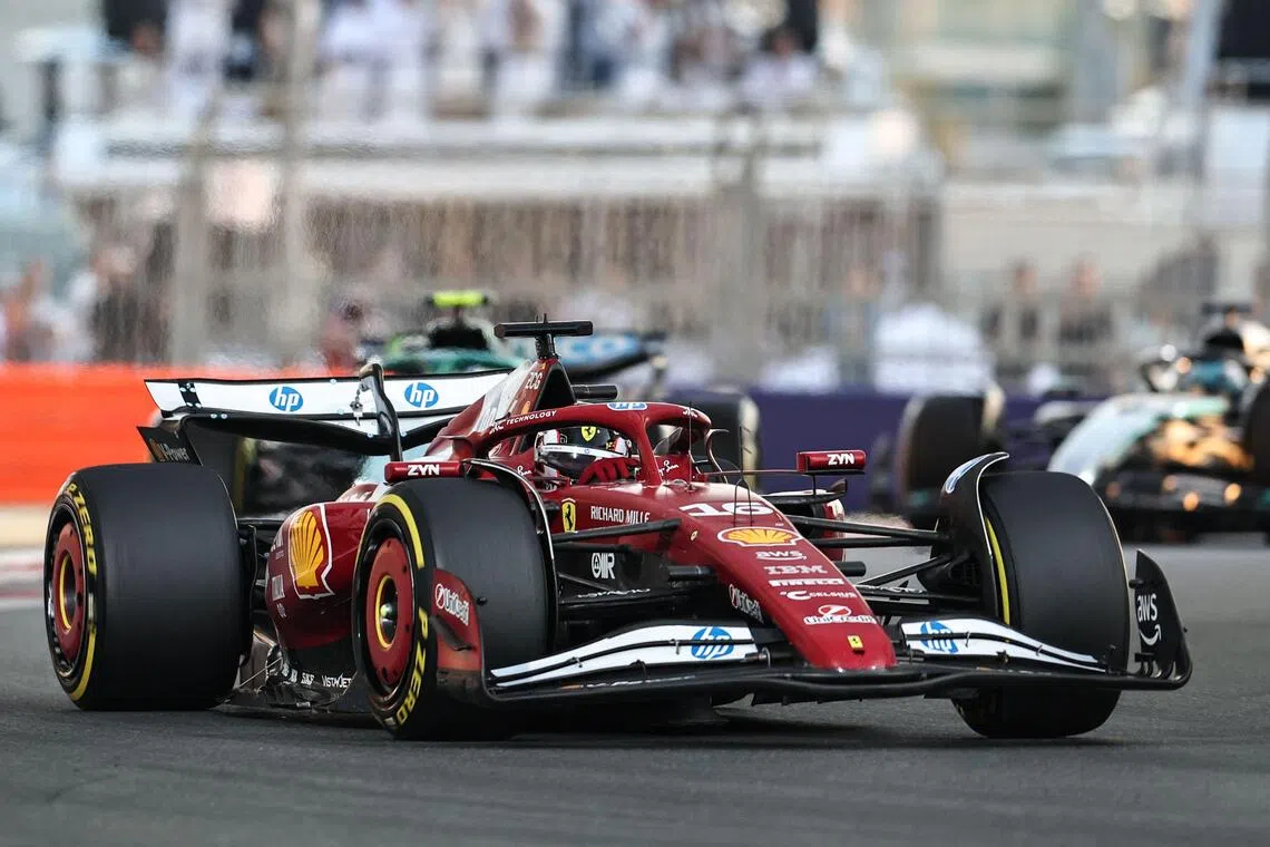Ferrari's Charles Leclerc competes during the Abu Dhabi Formula One Grand Prix at the Yas Marina Circuit.