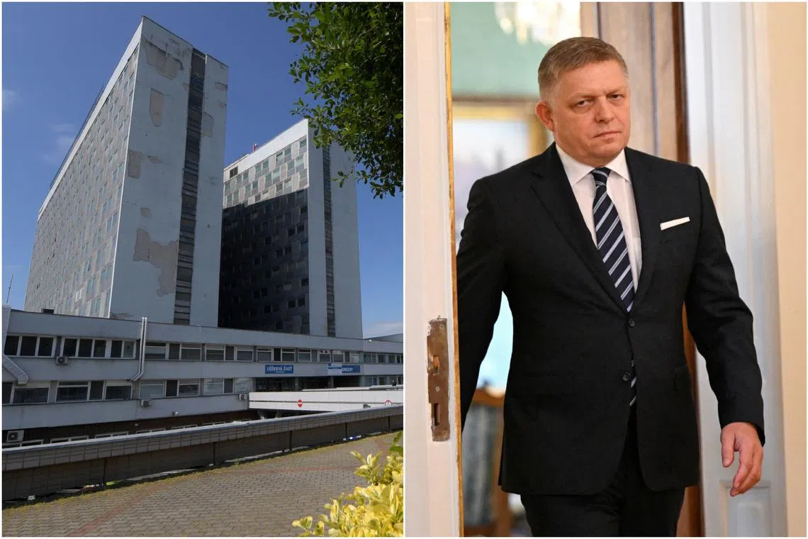 Slovak Prime Minister Robert Fico is being treated at a hospital in the central Slovak town of Banska Bystrica, after he was hit by four bullets on May 15.  