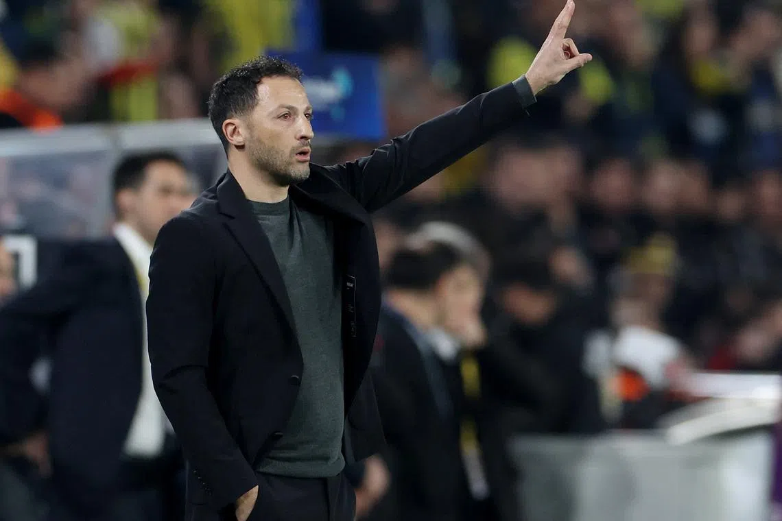 Soccer Football - Super Lig - Fenerbahce v Besiktas - Sukru Saracoglu Stadium, Istanbul, Turkey - April 5, 2026 Fenerbahce coach Domenico Tedesco reacts REUTERS/Murad Sezer