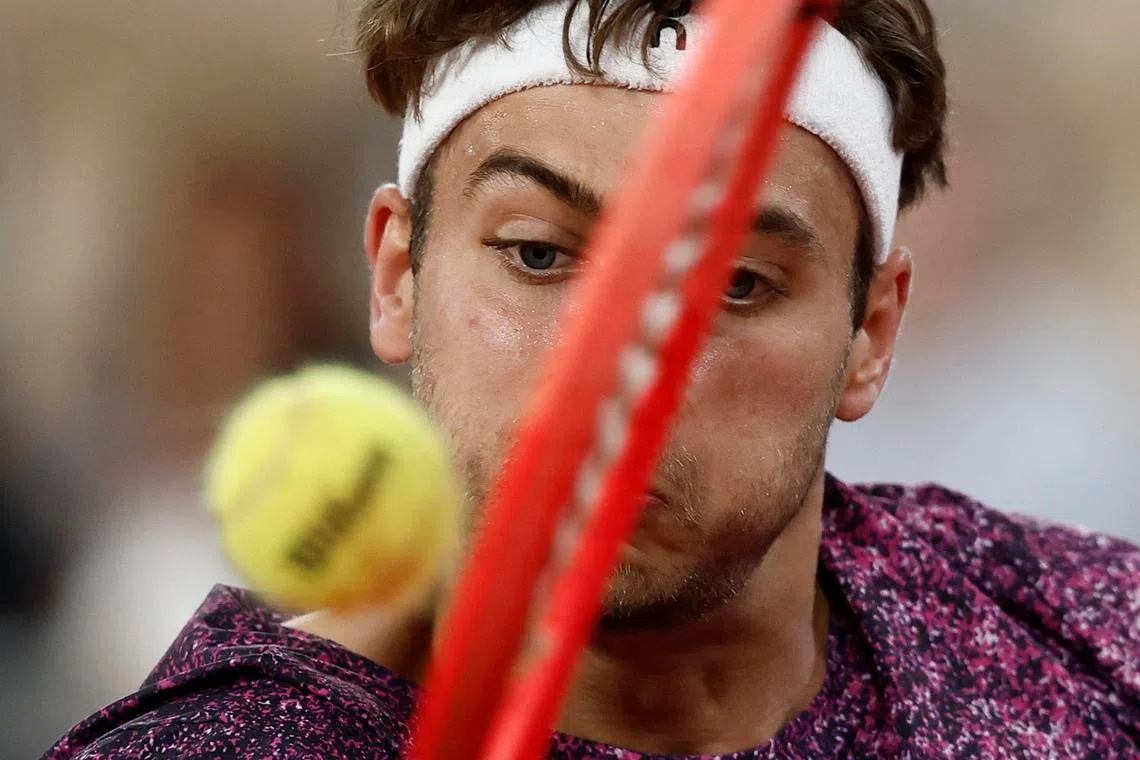 Italy's Flavio Cobolli in action during his quarter-final match against Canada's Felix Auger-Aliassime at the French Open in Paris, France, on June 3, 2026.