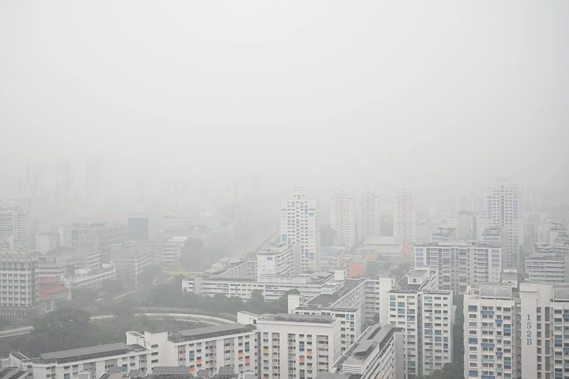 Hazy conditions seen in Bishan at 9.45am on Oct 15.