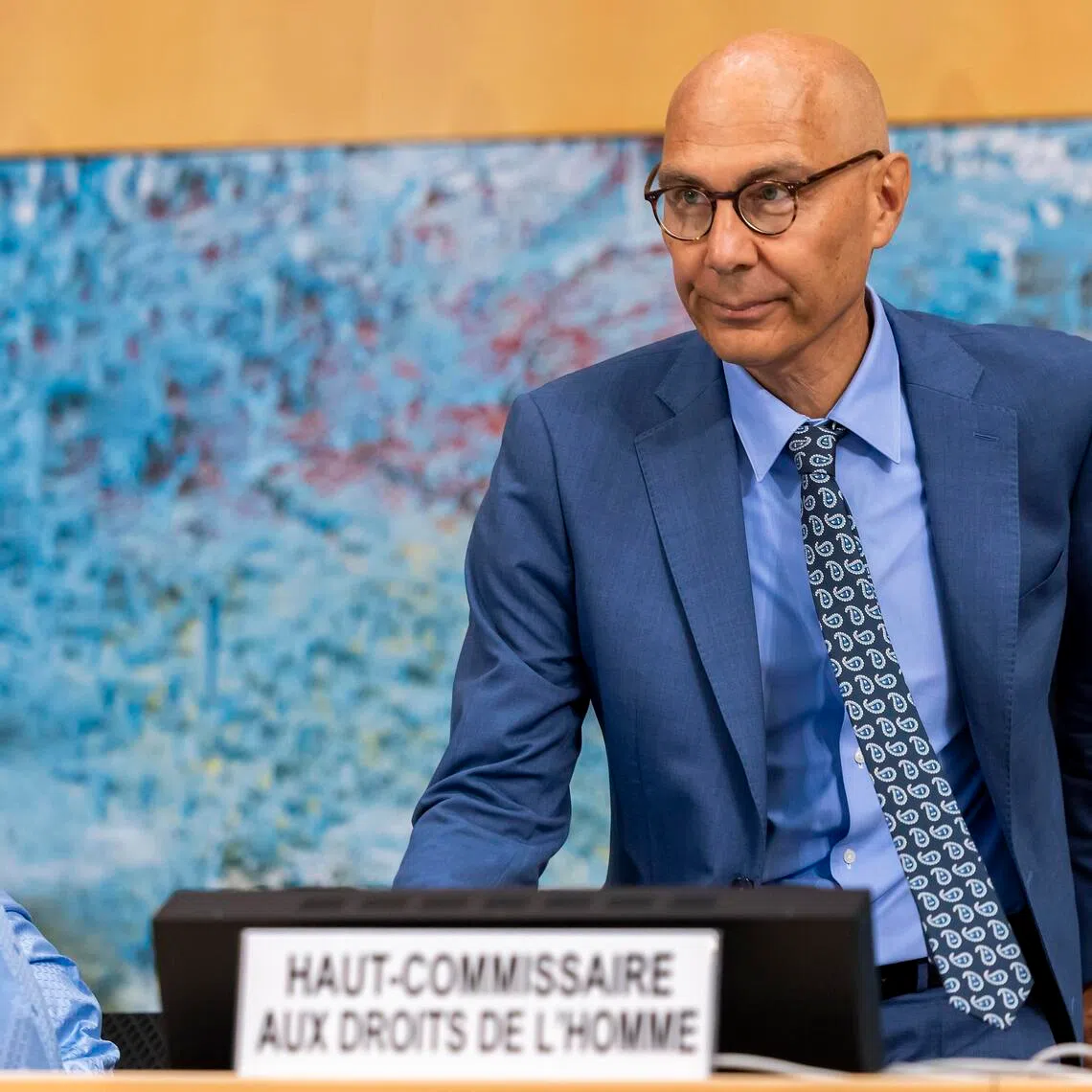UN High Commissioner for Human Rights Volker Turk arriving for the 63rd regular session of the Human Rights Council at the European headquarters of the United Nations in Geneva, Switzerland, on Sept 7.
