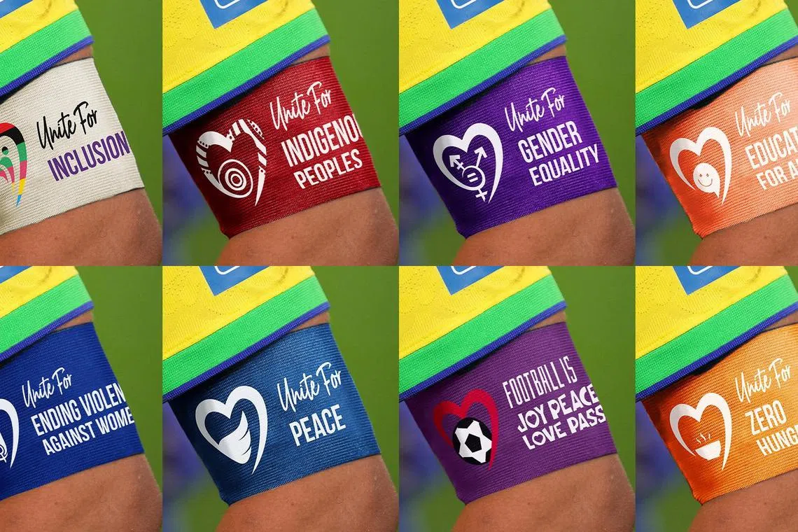 A combination mock-up picture shows the armbands that Fifa says team captains will be permitted to wear during the 2023 Women's World Cup.