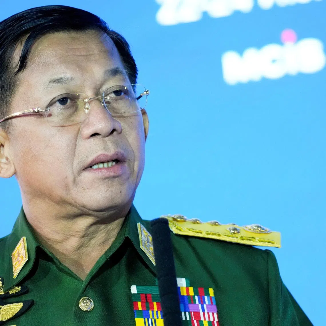 FILE PHOTO: Commander-in-Chief of Myanmar's armed forces, Senior General Min Aung Hlaing delivers his speech at the IX Moscow conference on international security in Moscow, Russia June 23, 2021. Alexander Zemlianichenko/Pool via REUTERS/File Photo