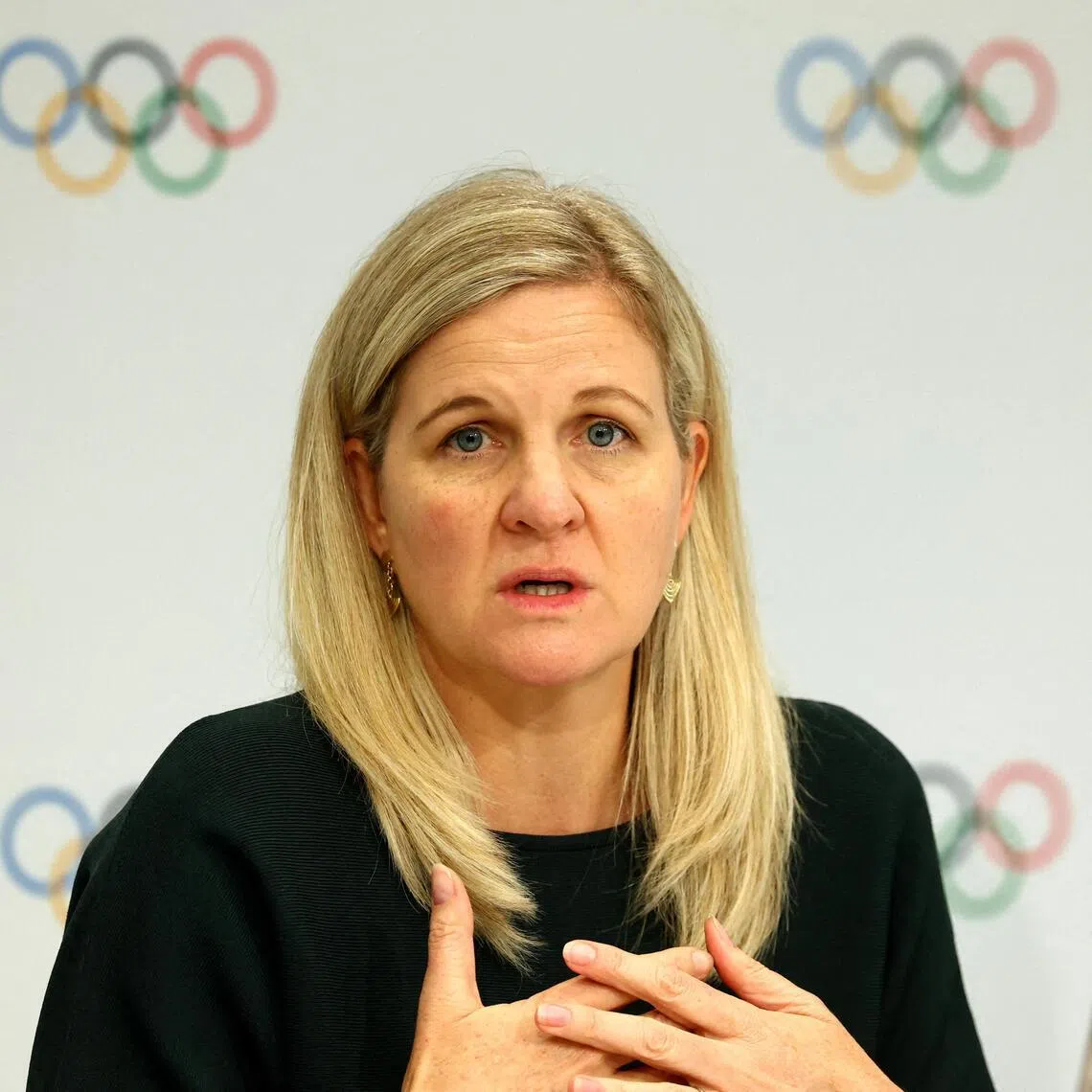 International Olympic Committee president Kirsty Coventry at a press conference at SwissTech Convention Center in Ecublens, Switzerland, on June 24.