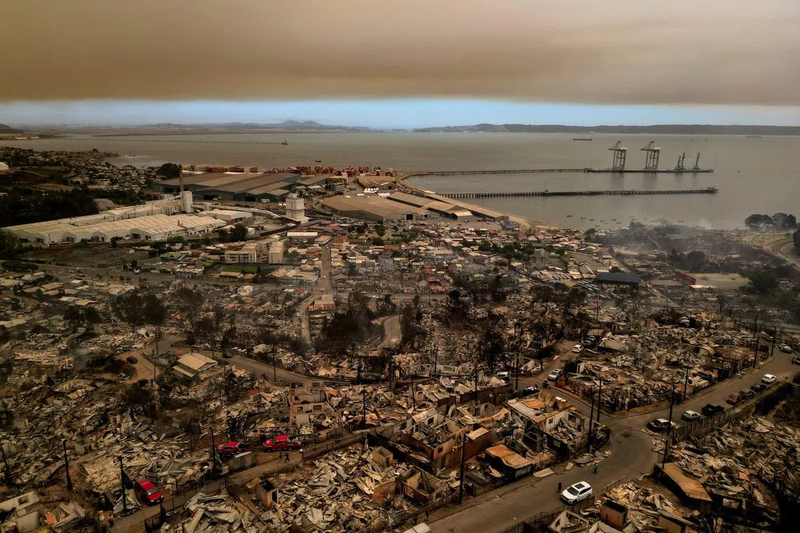 The city of Concepcion, Chile, in the aftermath of a forest fire in the Biobio region, where multiple wildfires prompted emergency evacuations, on Jan 18, 2026. 