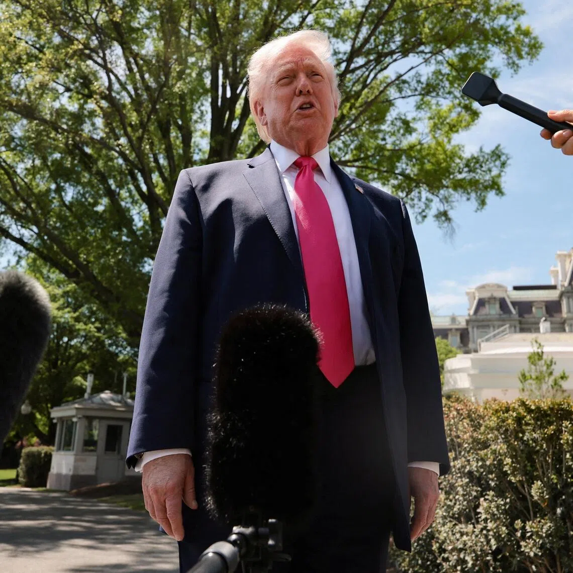 US President Donald Trump speaking to the media on April 16, as he departs the White House for Las Vegas, Nevada.
