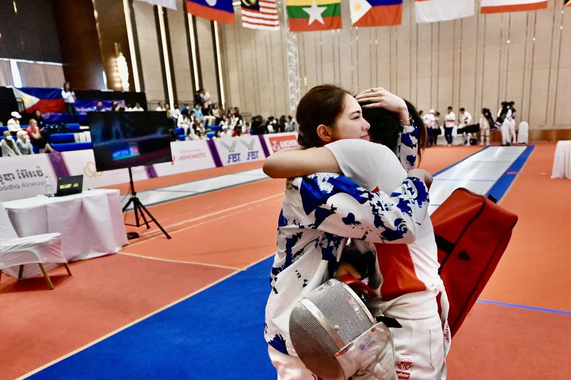 Thailand’s Bandhita Srinualnad ( left)  consoling Singapore’s Jessica Ong after the latter lost the Women’s team event on the 14 May 2023.

Coverage of the Cambodia 2023 Southeast Asian Games on 14 May 2023.