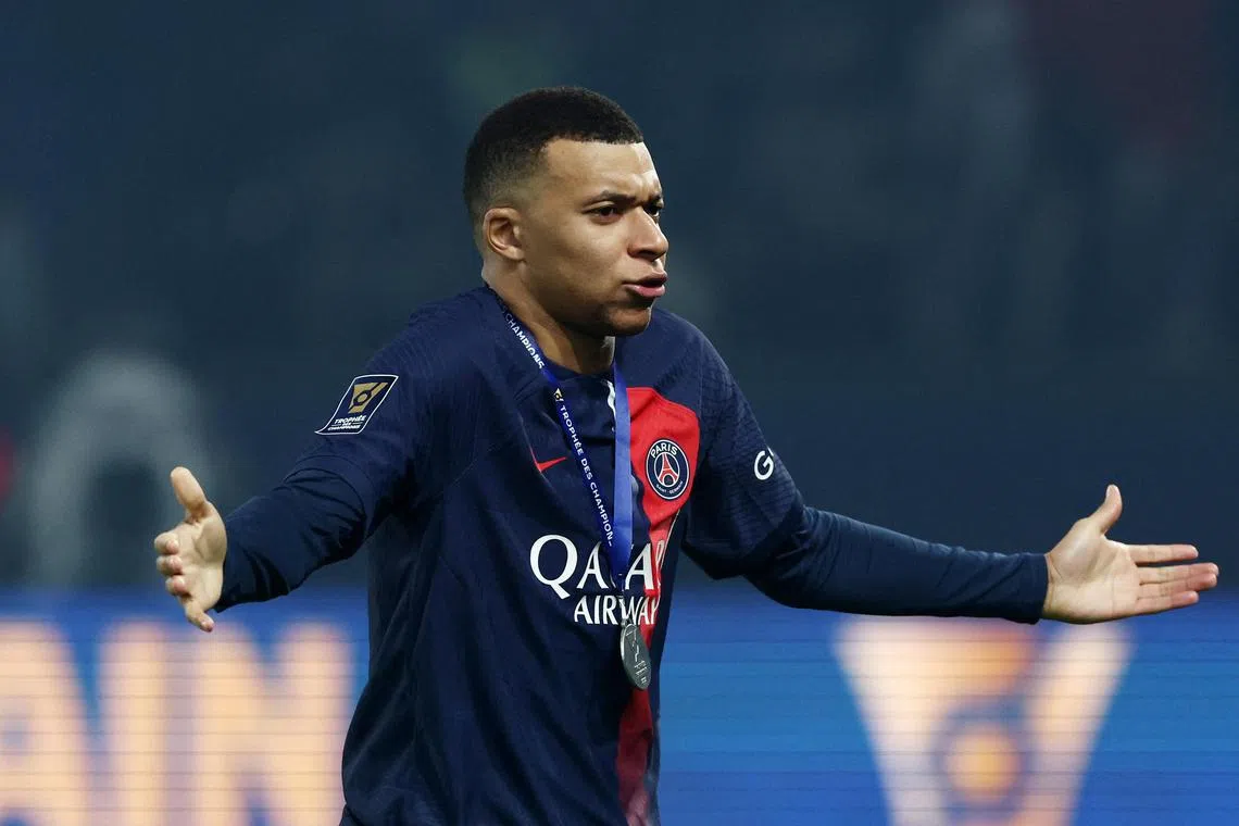 Paris Saint-Germain's Kylian Mbappe celebrating after winning the Trophee des Champions against Toulouse on Jan 3.