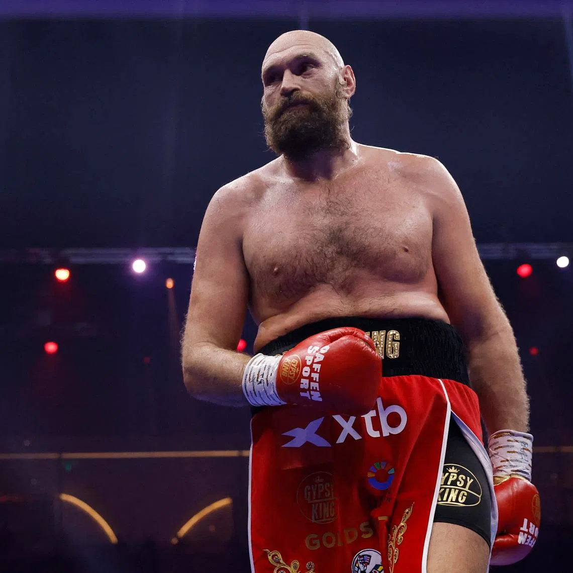 FILE PHOTO: Boxing - Oleksandr Usyk v Tyson Fury - Heavyweight World Title - Kingdom Arena, Riyadh, Saudi Arabia - December 22, 2024 Tyson Fury reacts during his fight against Oleksandr Usyk Action Images via Reuters/Andrew Couldridge/File Photo