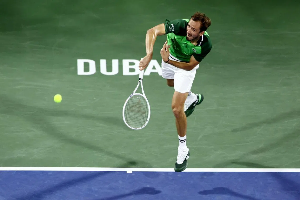 Daniil Medvedev in action during his quarter-final match against Spain's Alejandro Davidovich Fokina.