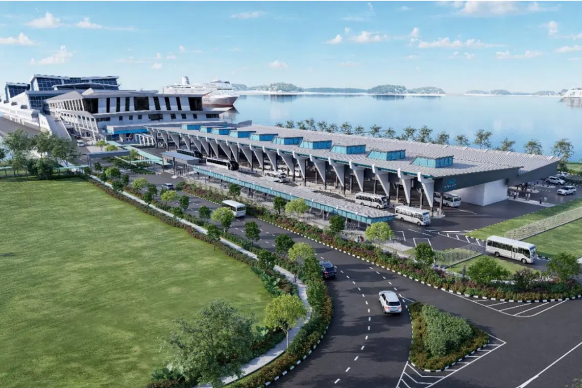 An artist’s impression of the completed ground transport area at the Marina Bay Cruise Centre.