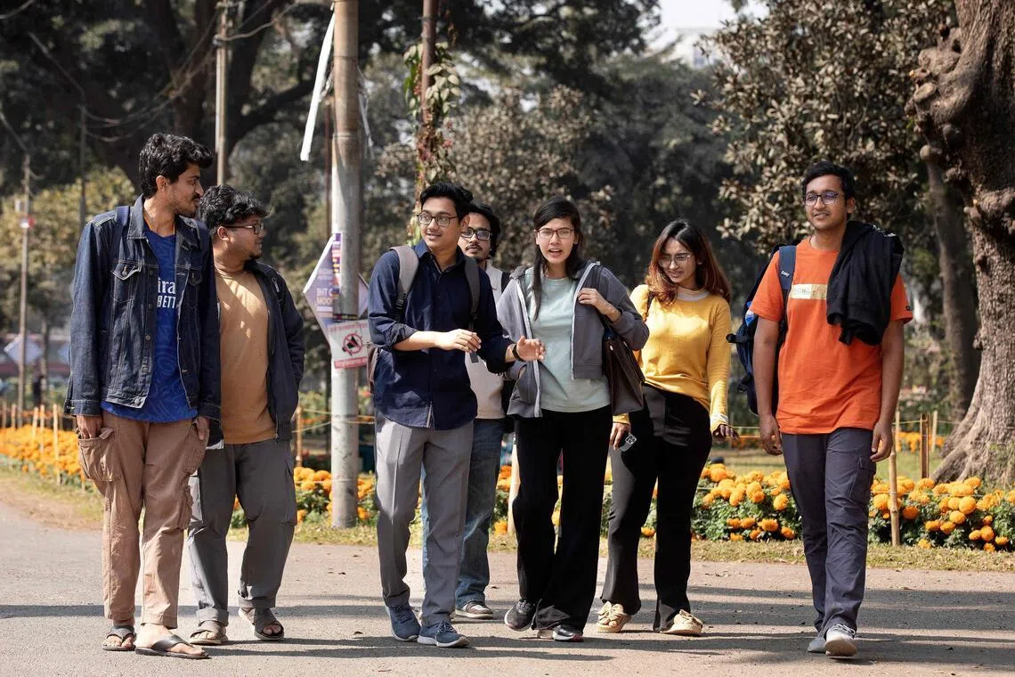 Dhaka University students walking inside the university's campus on Feb 5.