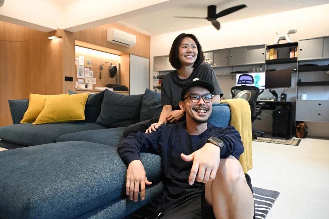 Without children, married couple James Loh and Crystal Yeap had little use for the two common bedrooms in their Bedok flat, which now function as work-from-home offices within a much larger communal space.
