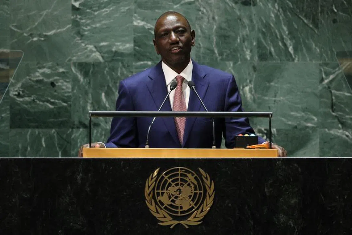 Kenya's President William Samoei Ruto addresses the 78th Session of the U.N. General Assembly in New York City, U.S., September 21, 2023. REUTERS/Brendan McDermid