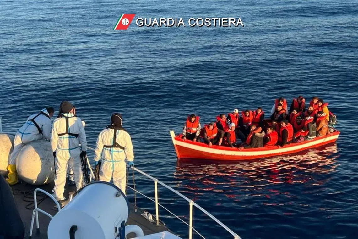 The Italian coast guard carried out a rescue operation of some 1,200 migrants aboard two fishing boats, on April 10 in Ionian Sea of the Mediterranean.