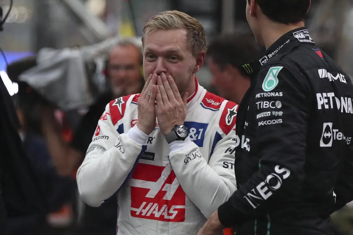 epa10300801 Kevin Magnussen of Haas smiles after the pre-qualification round prior to the Formula 1 Brazilian Grand Prix, in Sao Paulo, Brazil, 11 November 2022. The Formula 1 Grand Prix of Sao Paulo will be held on 13 November 2022.  EPA-EFE/Sebastiao Moreira
