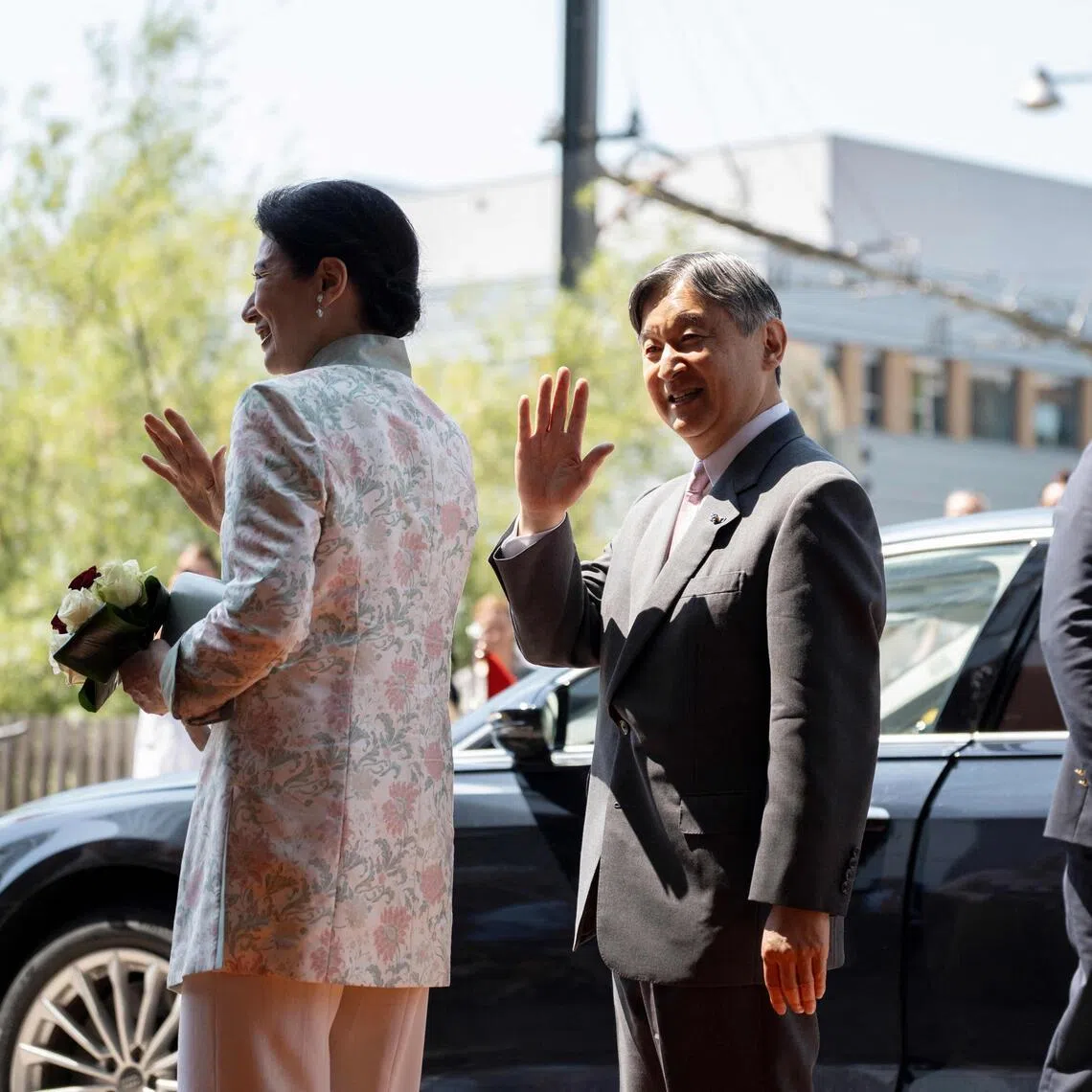 Emperor of Japan Naruhito and Empress Masako wave on June 19 as part of Japan’s imperial couple three-day visit to The Netherlands.