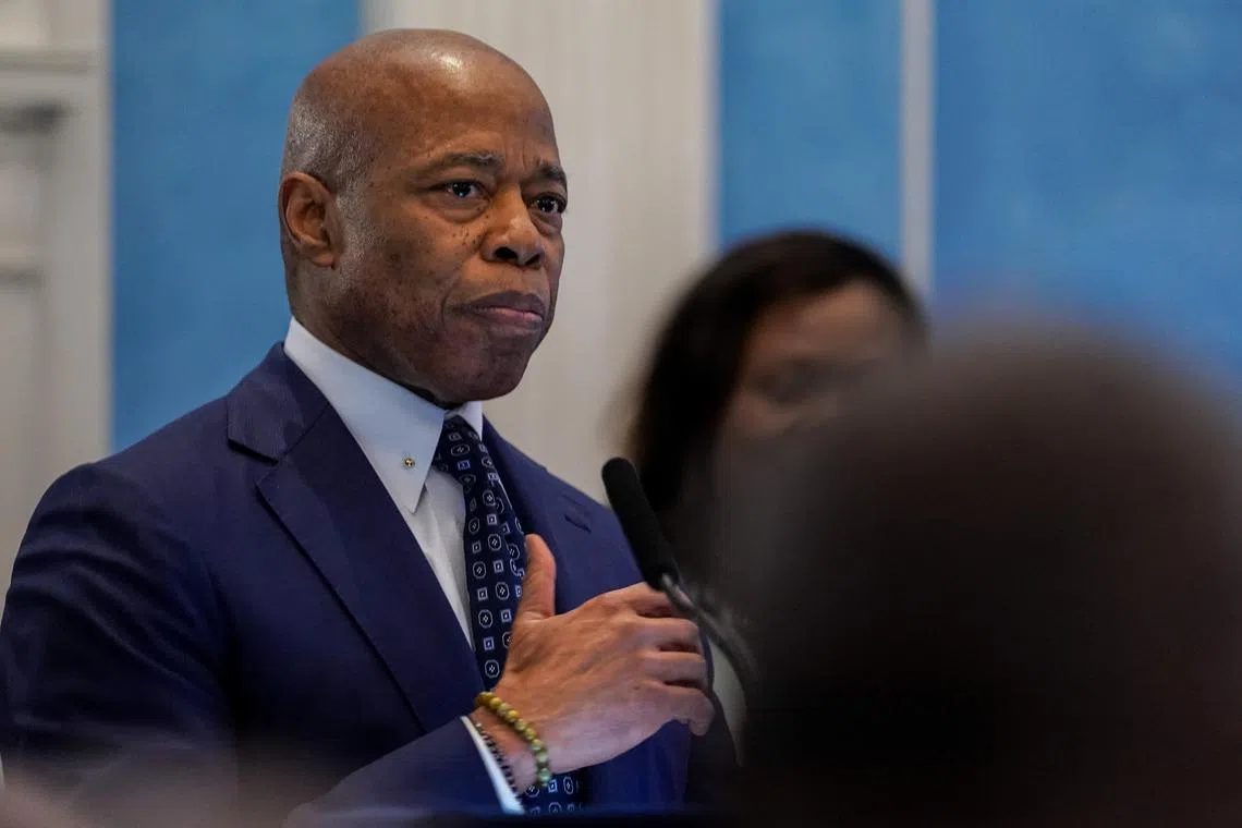 FILE PHOTO: New York City Mayor Eric Adams at Gracie Mansion in New York City, U.S., February 13, 2025. REUTERS/David 'Dee' Delgado/File Photo