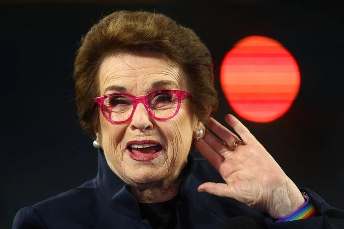 FILE PHOTO:Soccer Football - FIFA Women's World Cup Australia and New Zealand 2023 - Final - Spain v England - Stadium Australia, Sydney, Australia - August 20, 2023 Former tennis player Billie Jean King is seen before the match REUTERS/Carl Recine/File Photo