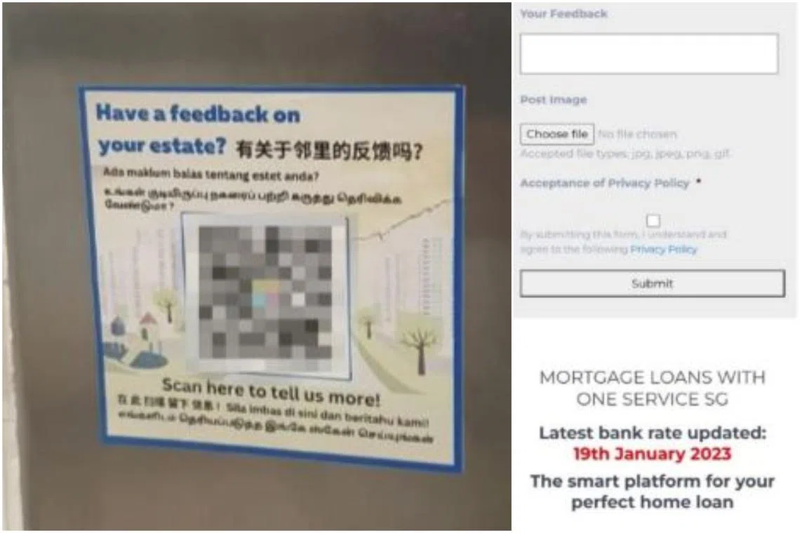 The fake QR code takes users to a website with a feedback form.
