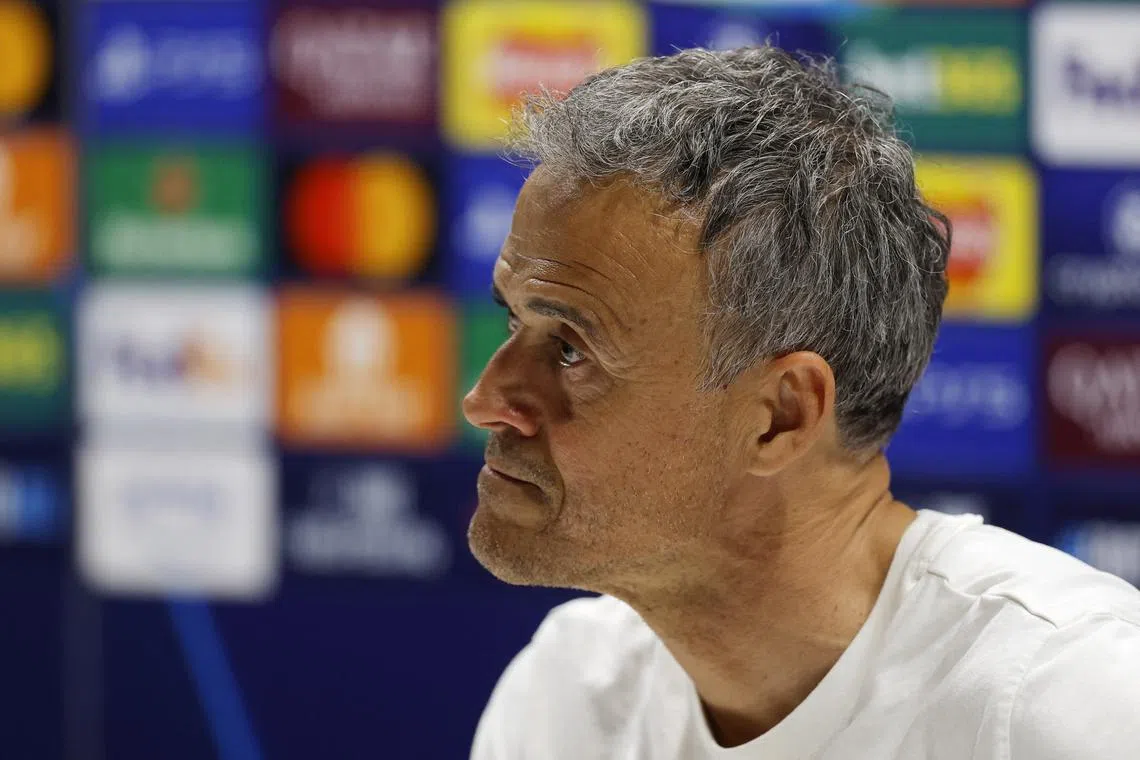 Soccer Football - Champions League - Paris St Germain Press Conference - Emirates Stadium, London, Britain - April 28, 2025 Paris St Germain coach Luis Enrique during the press conference Action Images via Reuters/Andrew Couldridge