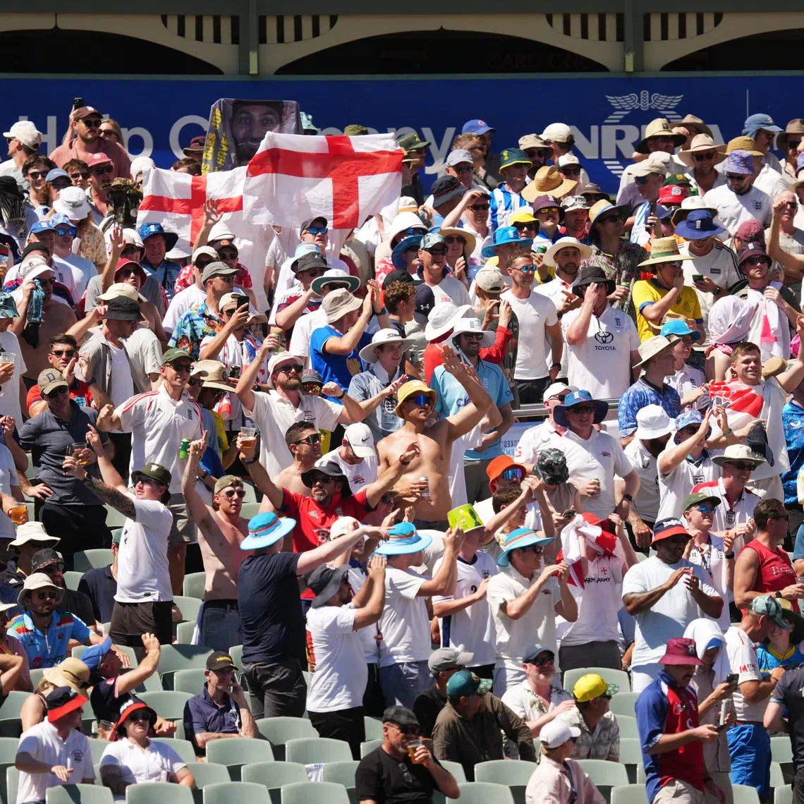 Cricket - The Ashes - Australia v England - Third Test - Adelaide Oval, Adelaide, Australia - December 18, 2025 Barmy Army fans cheer on the hill REUTERS/Asanka Brendon Ratnayake