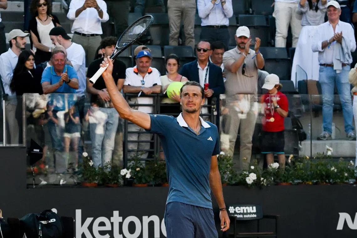 Germany's Alexander Zverev celebrates his win against Alejandro Tabilo of Chile.
