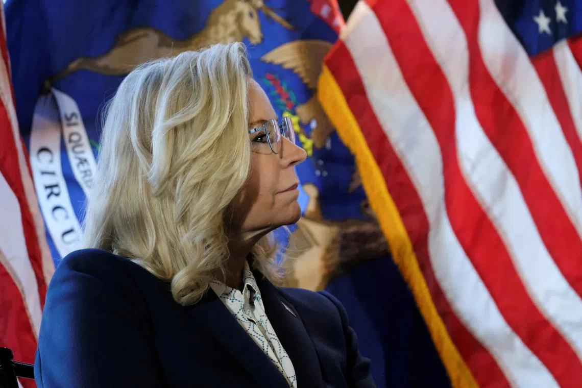 Former U.S. Rep. Liz Cheney (R-WY) campaigns with U.S. Rep. Elissa Slotkin (D-MI) in Grand Rapids, Michigan, U.S. October 28, 2024.  REUTERS/Joel Angel Juarez