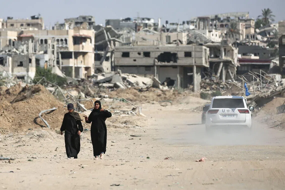 A UN vehicle driving in Khan Younis, in the southern Gaza Strip, on Sept 10.