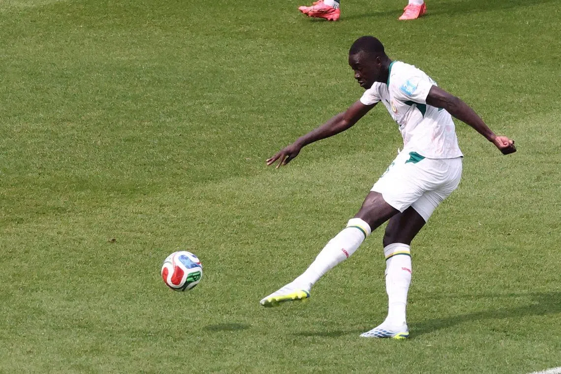 Soccer Football - FIFA World Cup 2026 - Group I - Senegal v Iraq - Toronto Stadium, Toronto, Canada - June 26, 2026 Senegal's Pape Gueye scores their fourth goal REUTERS/Thomas Mukoya