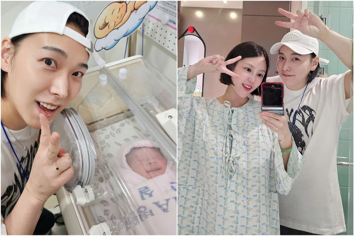 K-pop boy band Super Junior member Sungmin with his wife, actress Kim Sa-eun (right). They shared several pictures of their newborn. 