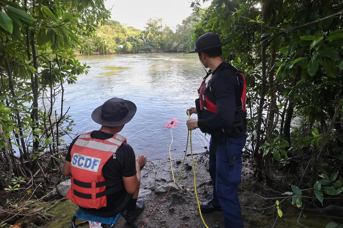 一名男子到乌敏岛的柏嘉桥附近海域垂钓，岂料在岸边留下衣物和钓具后就下落不明，新加坡民防部队接获通知到现场展开搜救行动。男子在乌敏岛内钓鱼失踪，民防部队灾难拯救队出动遥控水下载具（ROV）协助搜索。
