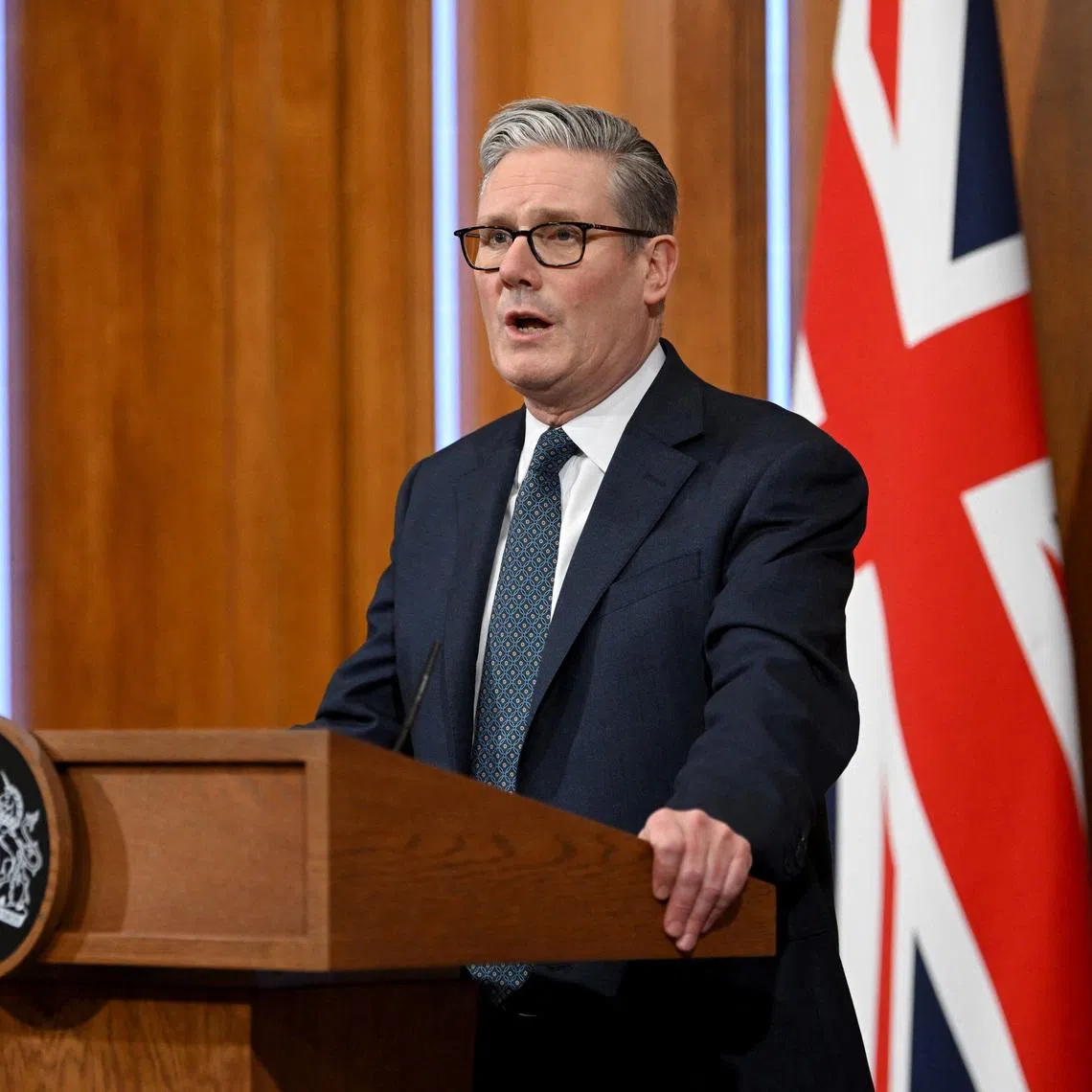 British Prime Minister Keir Starmer gives an update on the situation in the Middle East at Downing Street Briefing Room, in London, Britain, March 05, 2026. Jaimi Joy/Pool via REUTERS