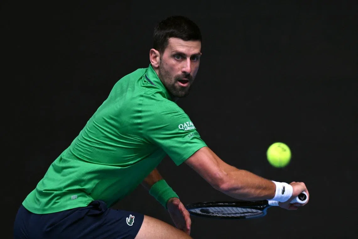 Tennis - Australian Open - Melbourne Park, Melbourne, Australia - January 28, 2026 Serbia's Novak Djokovic in action during his quarter final match against Italy's Lorenzo Musetti REUTERS/Jaimi Joy