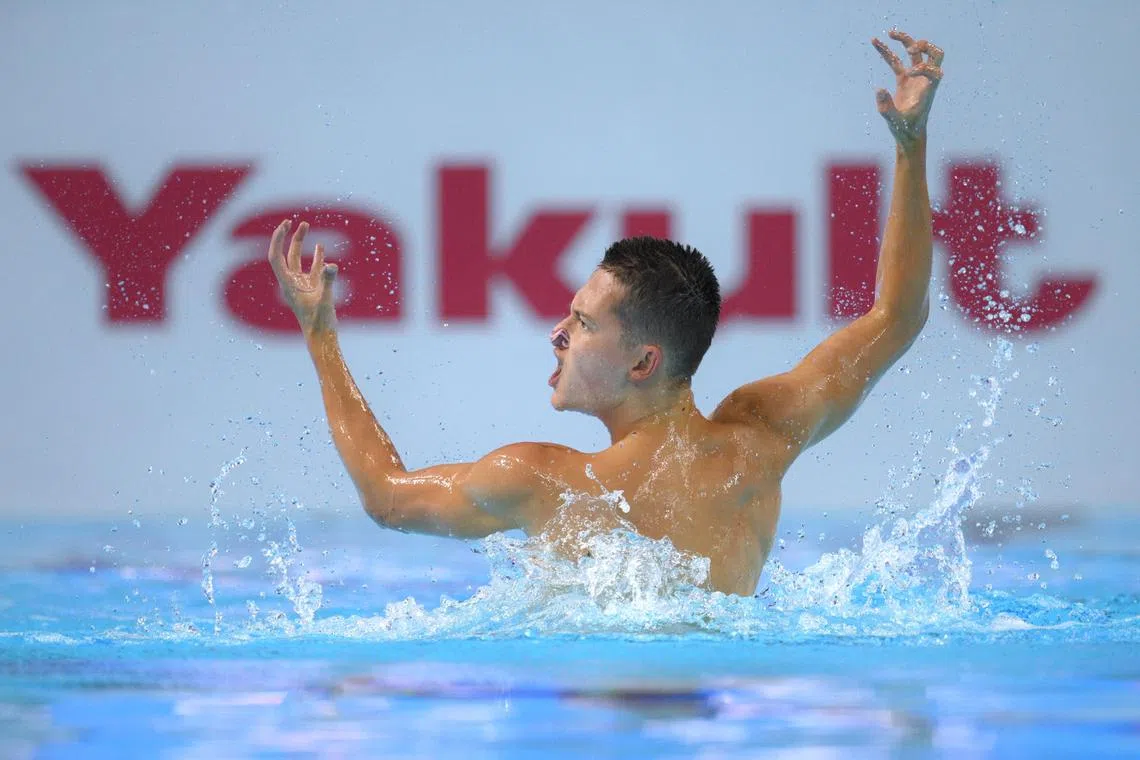 Great Britain?s Ranjuo Tomblin competes during the Artistic Swimming Men?s Solo Free final at the World Aquatics Championships Arena on July 21, 2025.