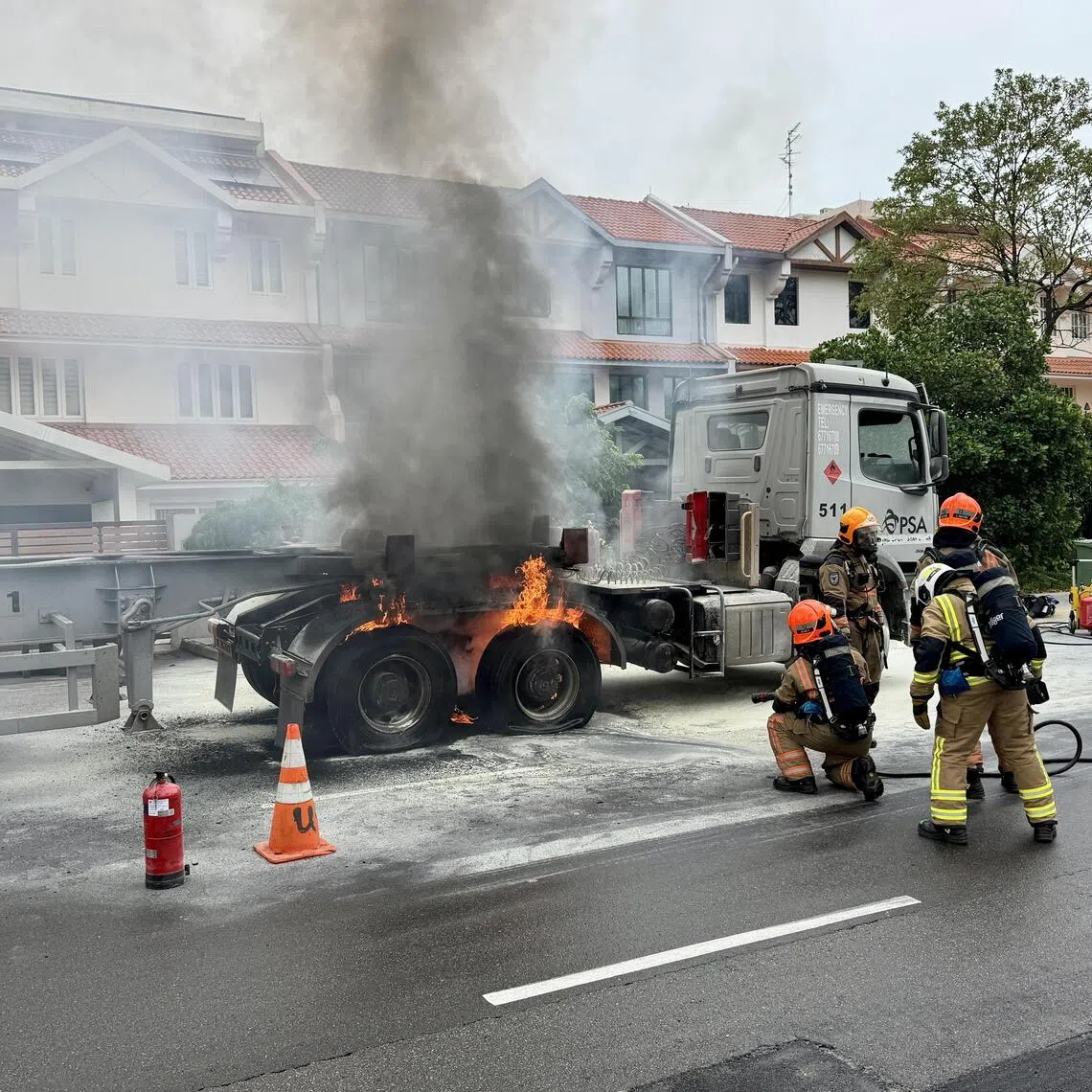 The Singapore Civil Defence Force said that the cause of the trailer fire is under investigation.