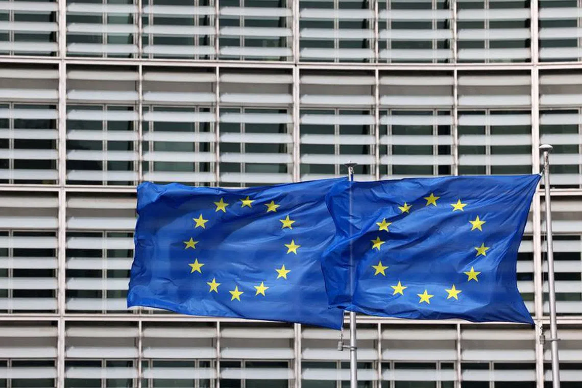 FILE PHOTO: European flags fly outside the European Commission headquarters in Brussels, Belgium March 13, 2023. REUTERS/Yves Herman/File Photo