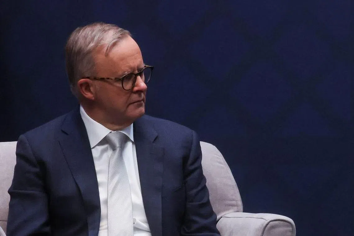 FILE PHOTO: Australian Prime Minister Anthony Albanese participates in a bilateral meeting with U.S. President Joe Biden (not pictured) at Navy Gateway Inns and Suites, in San Diego, California U.S., March 13, 2023. REUTERS/Leah Millis/File Photo