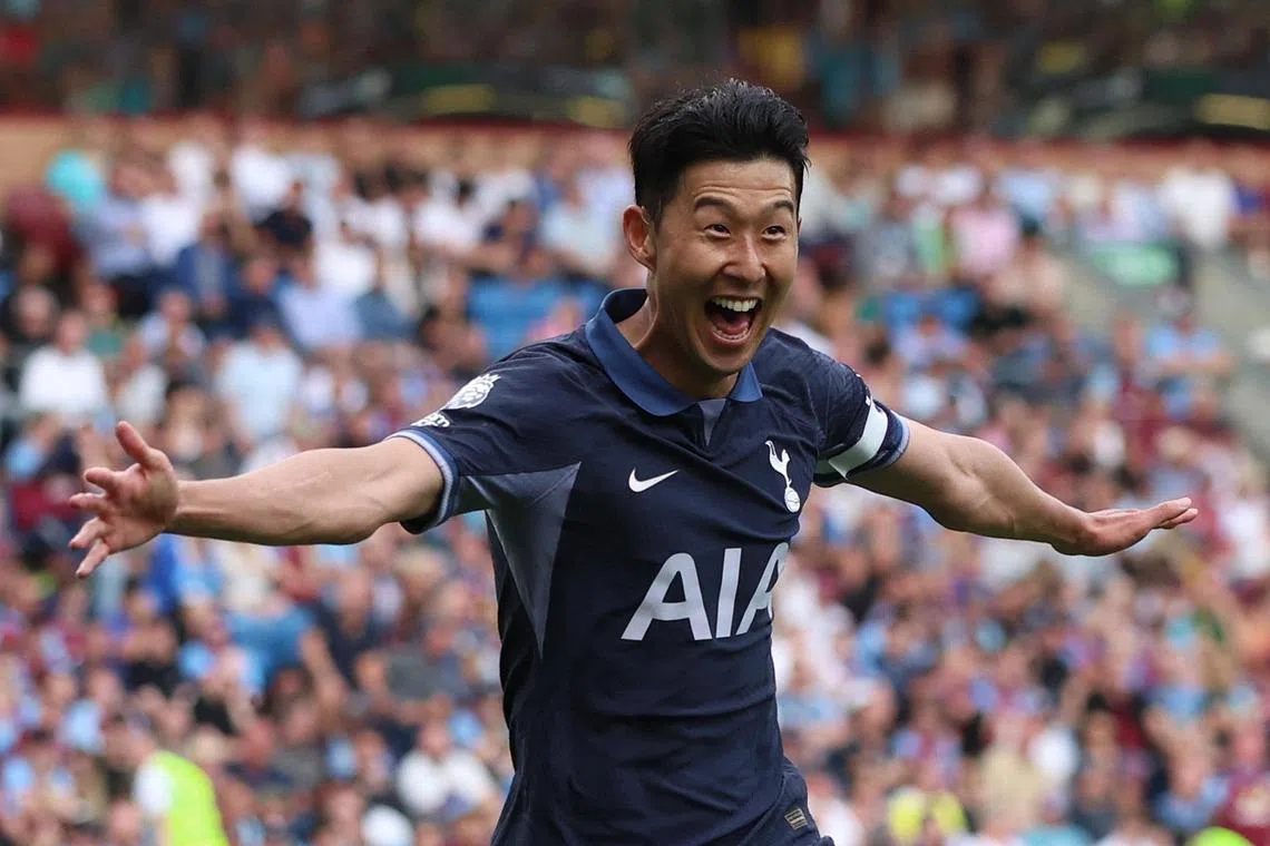 Tottenham Hotspur's Son Heung-min celebrates scoring their fourth goal.