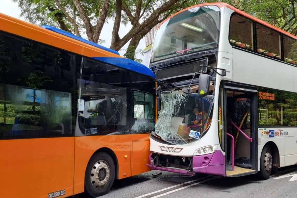 A bus driver and two passengers, both women, were taken to the hospital.