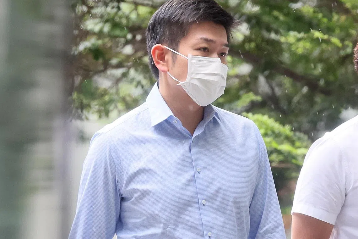Gilbert Oh Hin Kwan arriving at the State Courts on Jan 25.