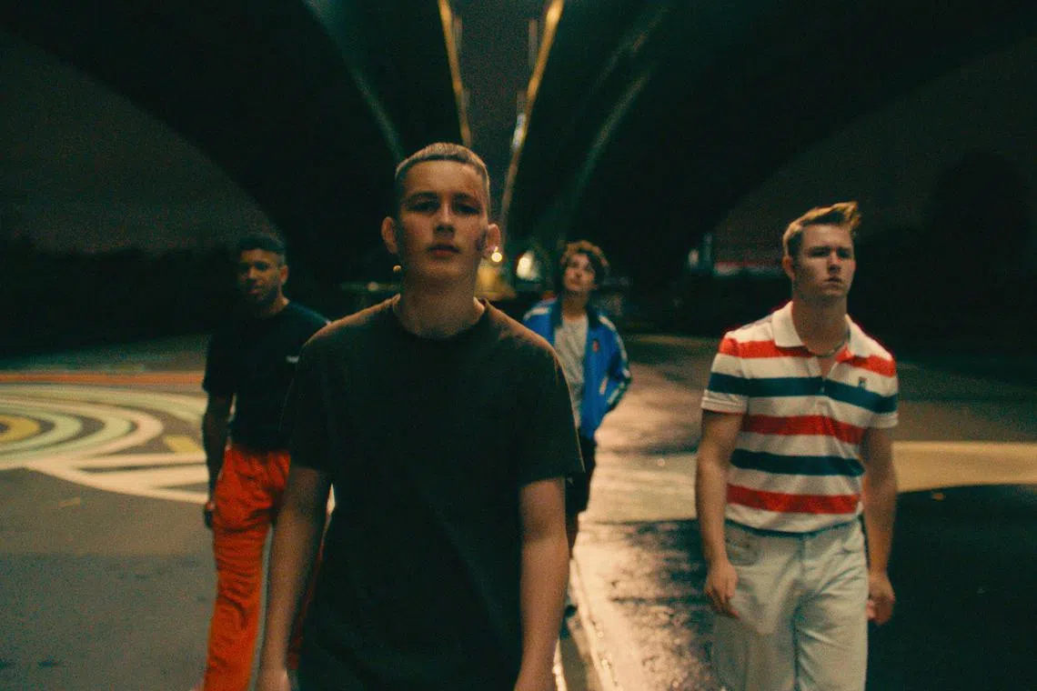 In the German film Sun And Concrete, four teenagers from a poor neighbourhood take drastic measures when one of them is threatened by drug dealers. From left to right: Aaron Maldonado-Morales, Levy Rico Arcos, Rafael Luis Klein-Hebling, Vincent Wiemer

Source: Constantin Film Verleih