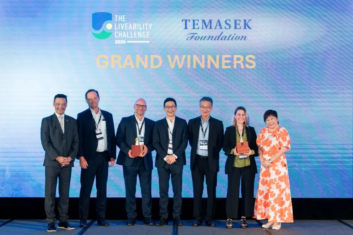 The Liveability Challenge 2026 winners, with Temasek Foundation representatives