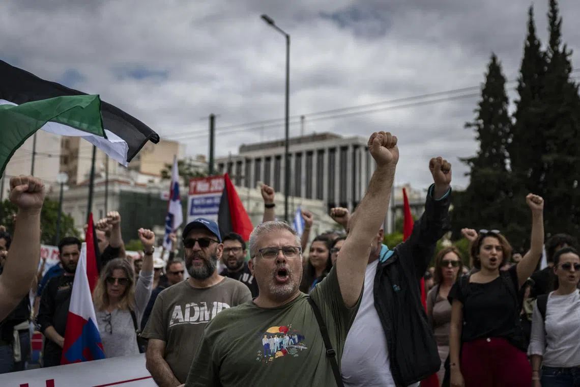 Greek workers demonstrated outside the Finance Ministry in Athens in May during a strike to protest low wages amid high living costs.