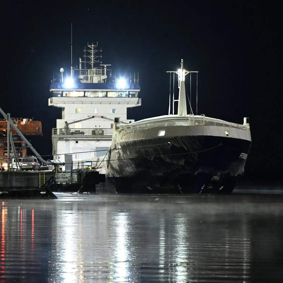Seized vessel Fitburg rests in harbour in Kirkkonummi, Finland, December 31, 2025. Roni Rekomaa/Lehtikuva/via REUTERS
