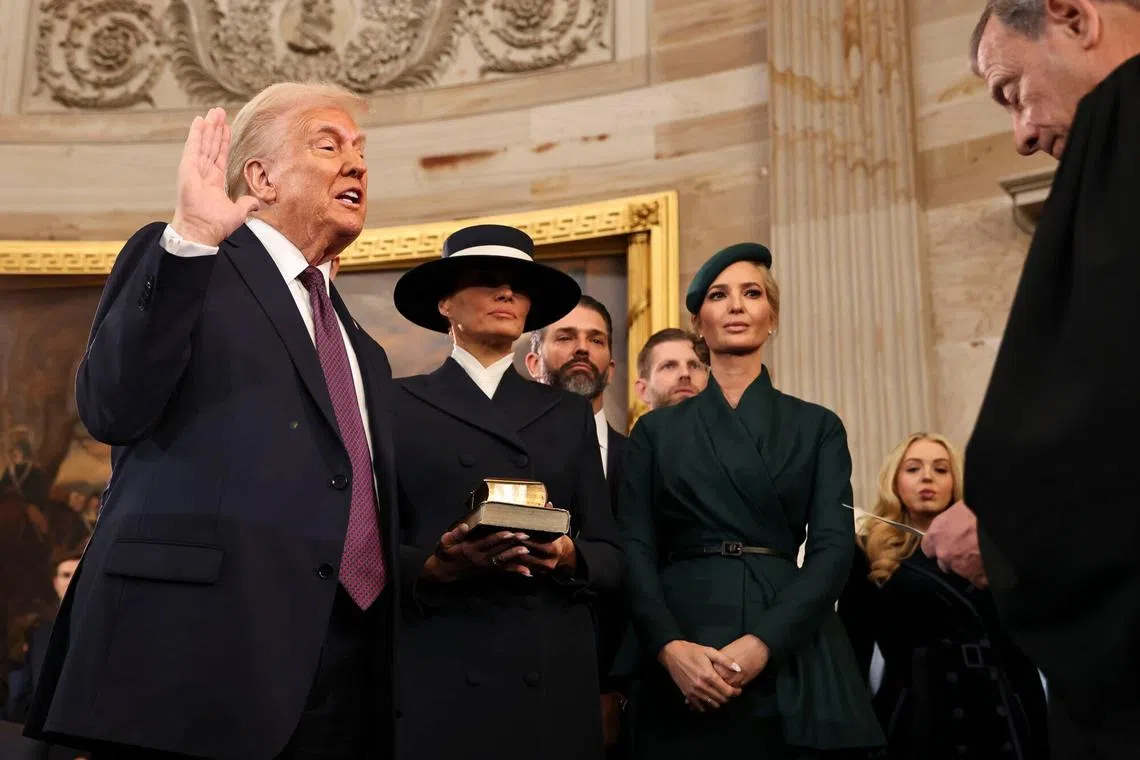 Mr Donald Trump was sworn in as the 47th United States President in the rotunda of the US Capitol in Washington, on Jan 20.