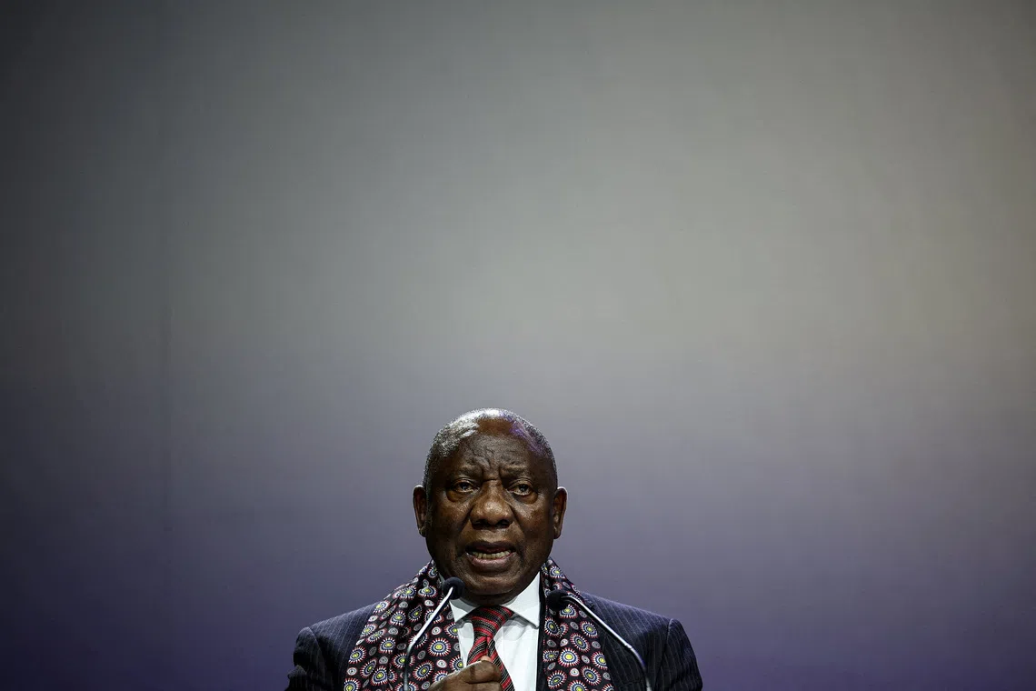 South Africa's President Cyril Ramaphosa speaks during the Global Fund’s Eighth Replenishment Summit at the Sandton Convention Centre in Sandton on November 21, 2025, ahead of the G20 leaders' Summit.     HENRY NICHOLLS/Pool via REUTERS