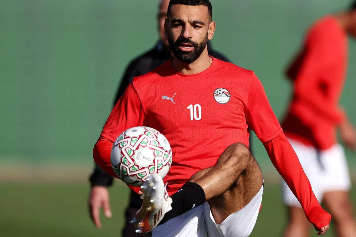 Egypt forward Mohamed Salah training in Morocco on Dec 25, ahead of Egypt's Dec 26 match against South Africa in the Africa Cup of Nations. 