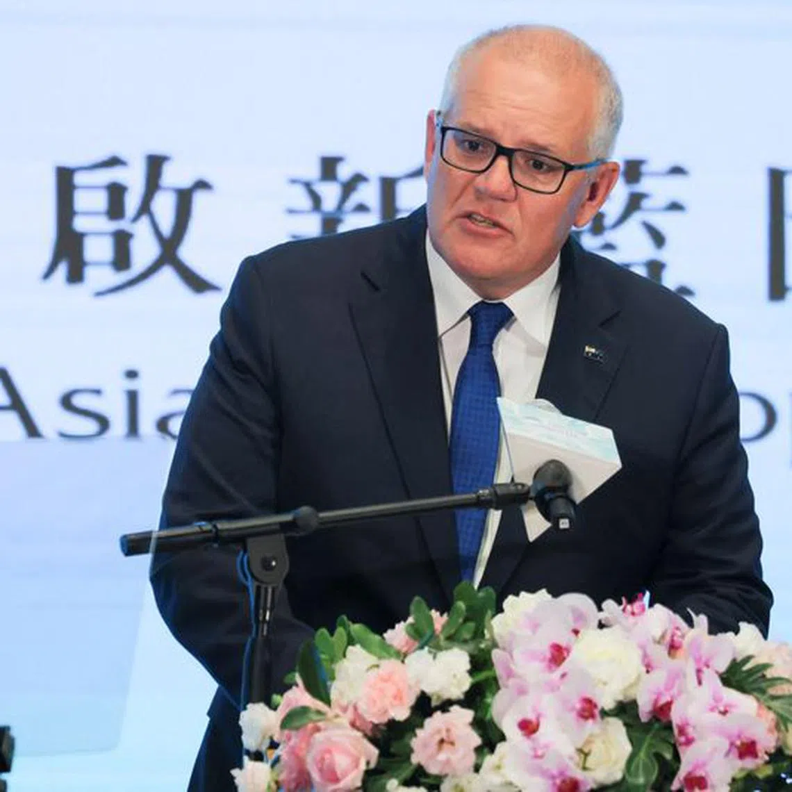 Former Australian Prime Minister Scott Morrison speaks during the Yushan Forum in Taipei, Taiwan October 11, 2023. REUTERS/Annabelle Chih